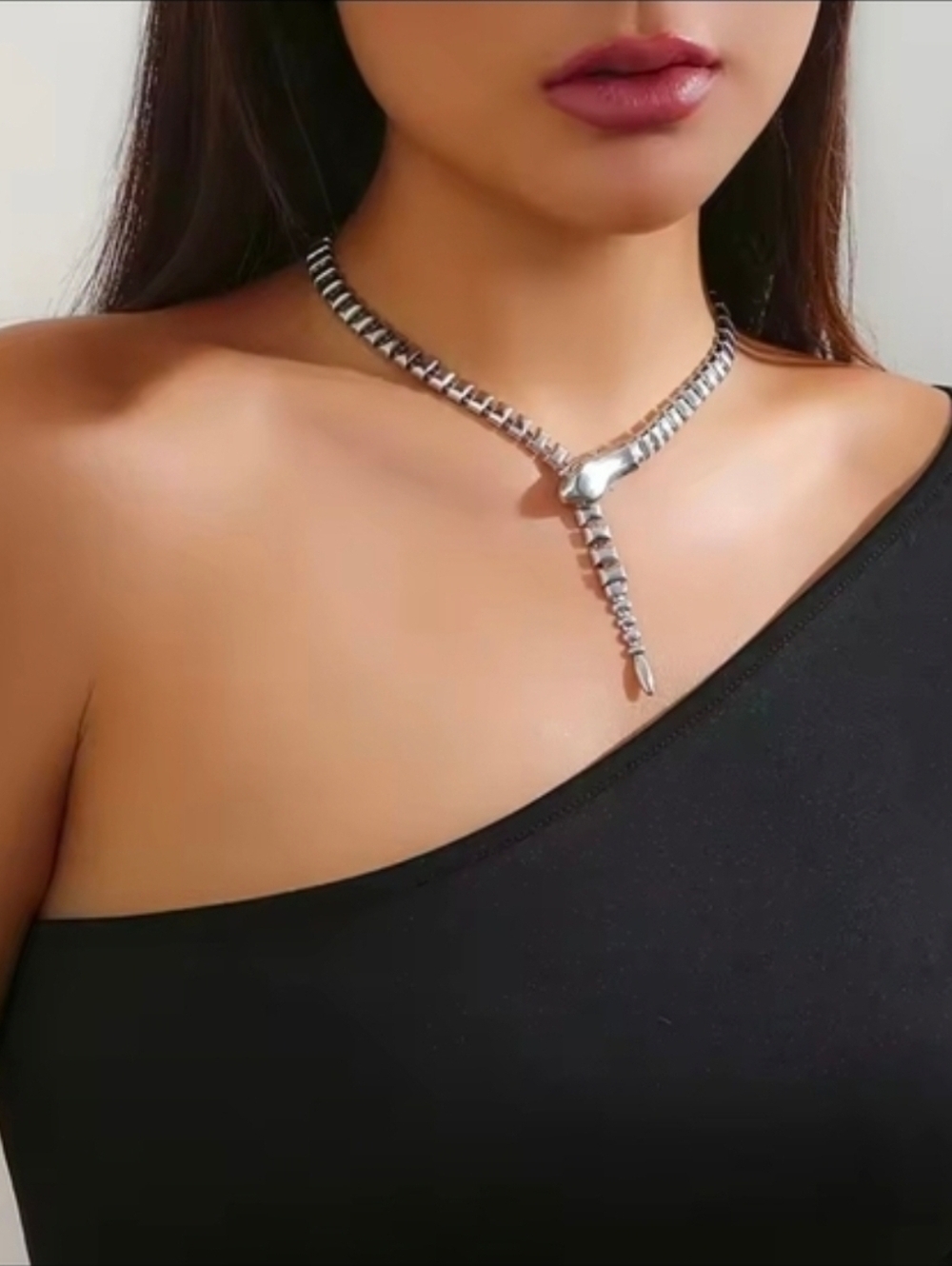 Silver Zipper-Style Y Drop Necklace - Picture 2 of 6